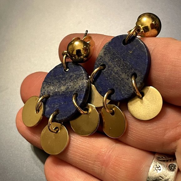 J. Crew Blue Lapis Stone Disc Dangle Earrings - Picture 5 of 6